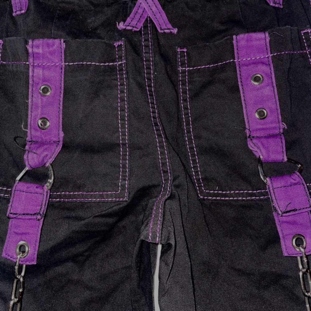 TRIPP NYC Daang Goodman Y2K  Black Cargo Goth Punk  Purple Trim & Chains SZ S - Picture 9 of 12